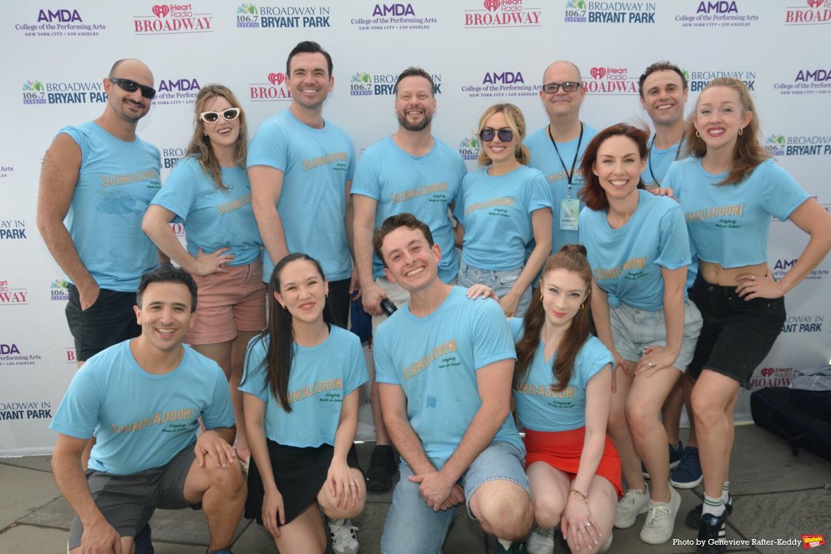 The Cast of Schmigadoon- Nathan Lucrezio, Sara Chase, Max Clayton, Keven Quillon, McKenziie Kurtz, Brad Oscar, Brandon Blocik, Jess LeProtto, Kimberly Immanuel, Joshua Burrage, Lyrica Woodruff and Lauralyn McCeland at Photos: MJ, THE OUTSIDERS & More Perform at Broadway in Bryant Park