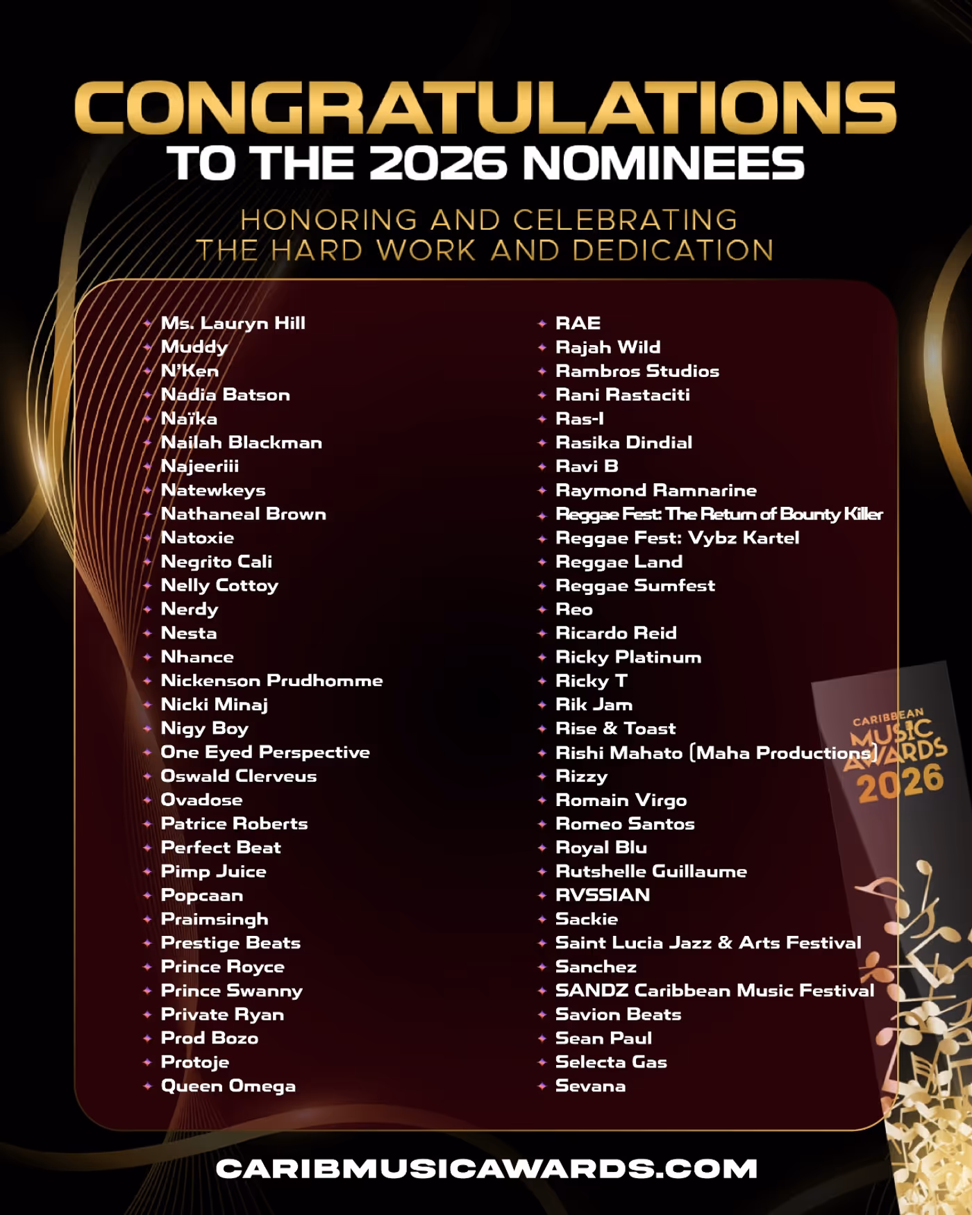 Photos: SHYNE, PATRA, CALYPSO ROSE, Alan Cavé to Be Honored at Caribbean Music Awards Image