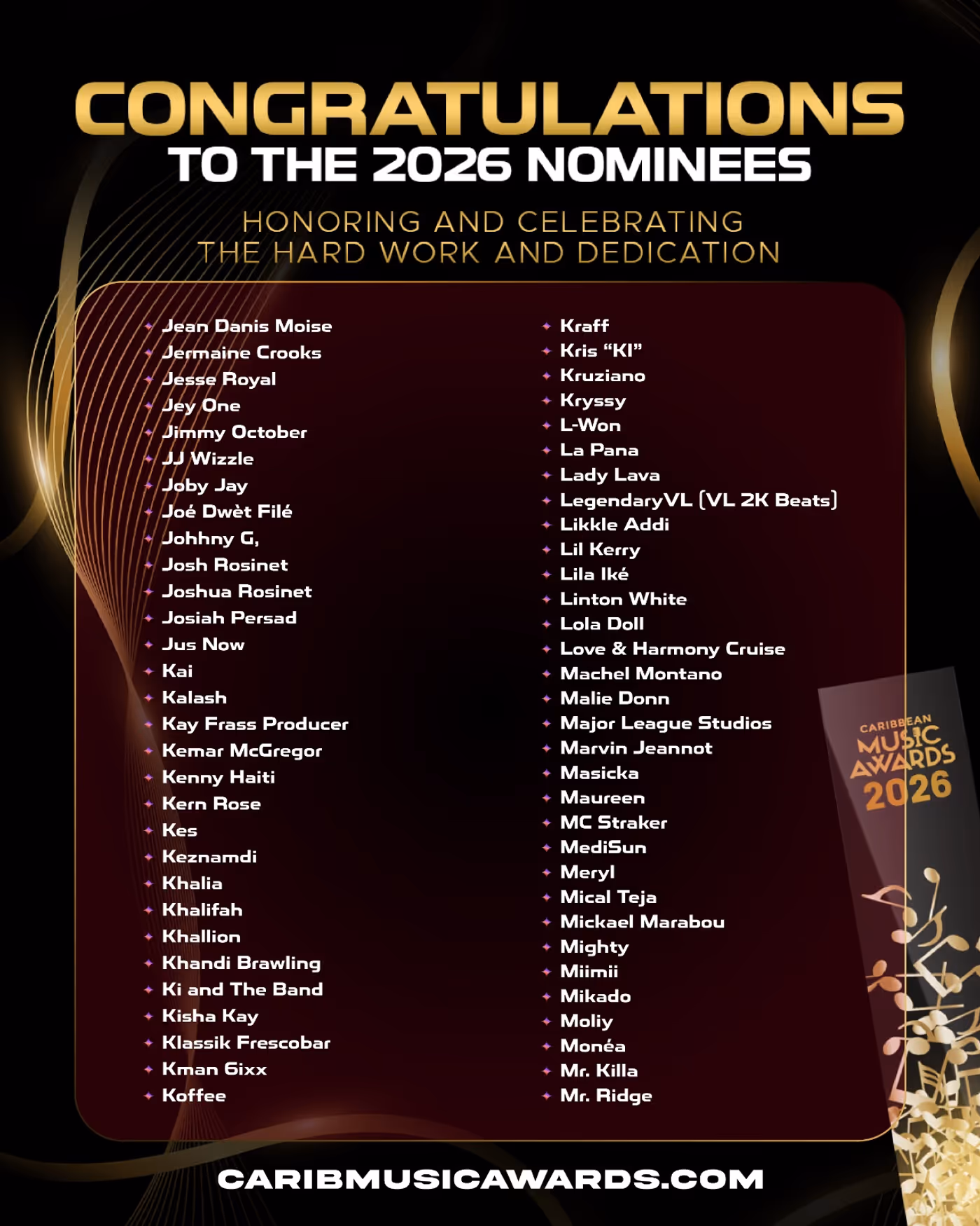 Photos: SHYNE, PATRA, CALYPSO ROSE, Alan Cavé to Be Honored at Caribbean Music Awards Image