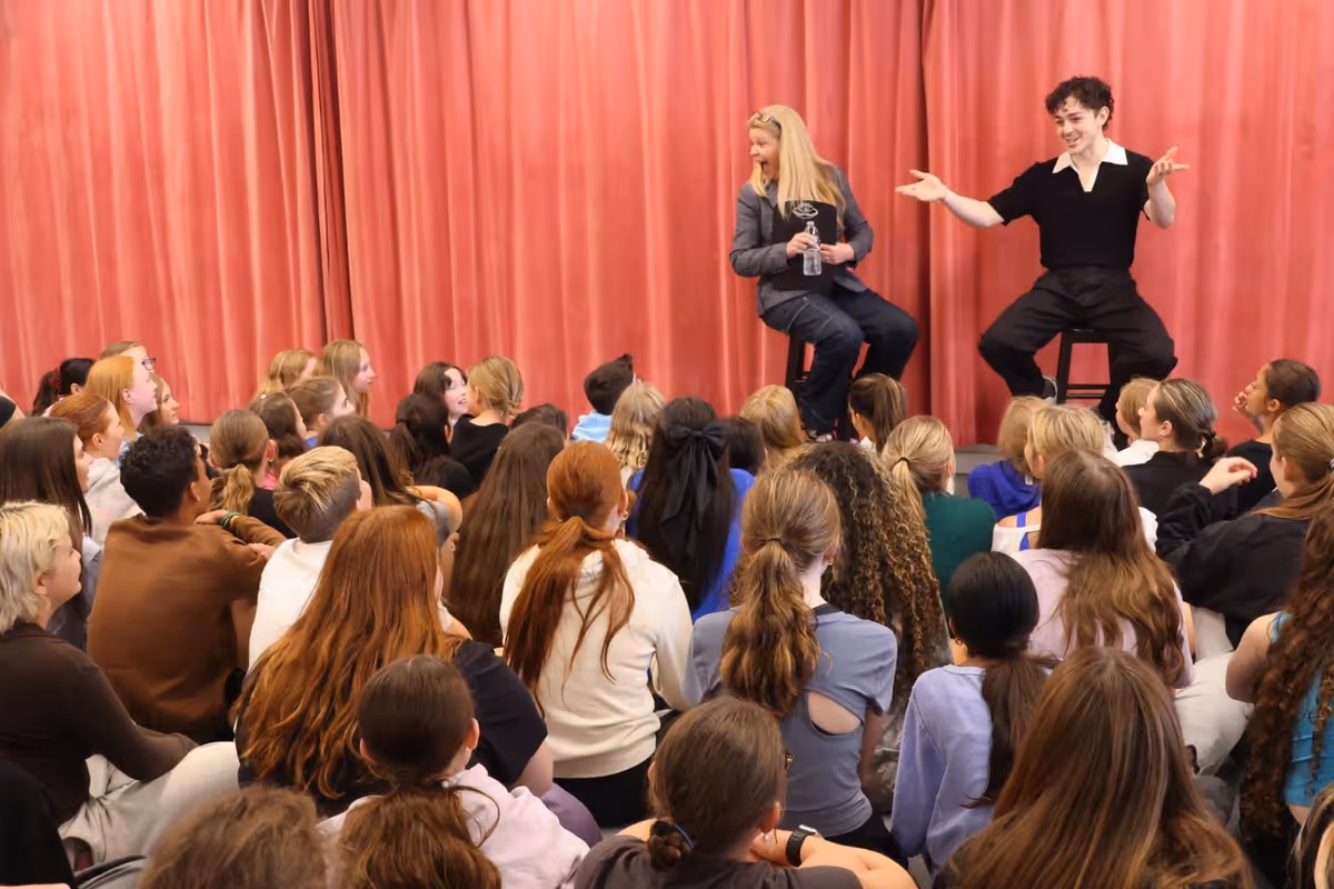 Ali Louis Bourzgui and students at Photos: THE LOST BOYS Tony-Winner Ali Louis Bourzgui Visits Students at Broadway Artists Alliance