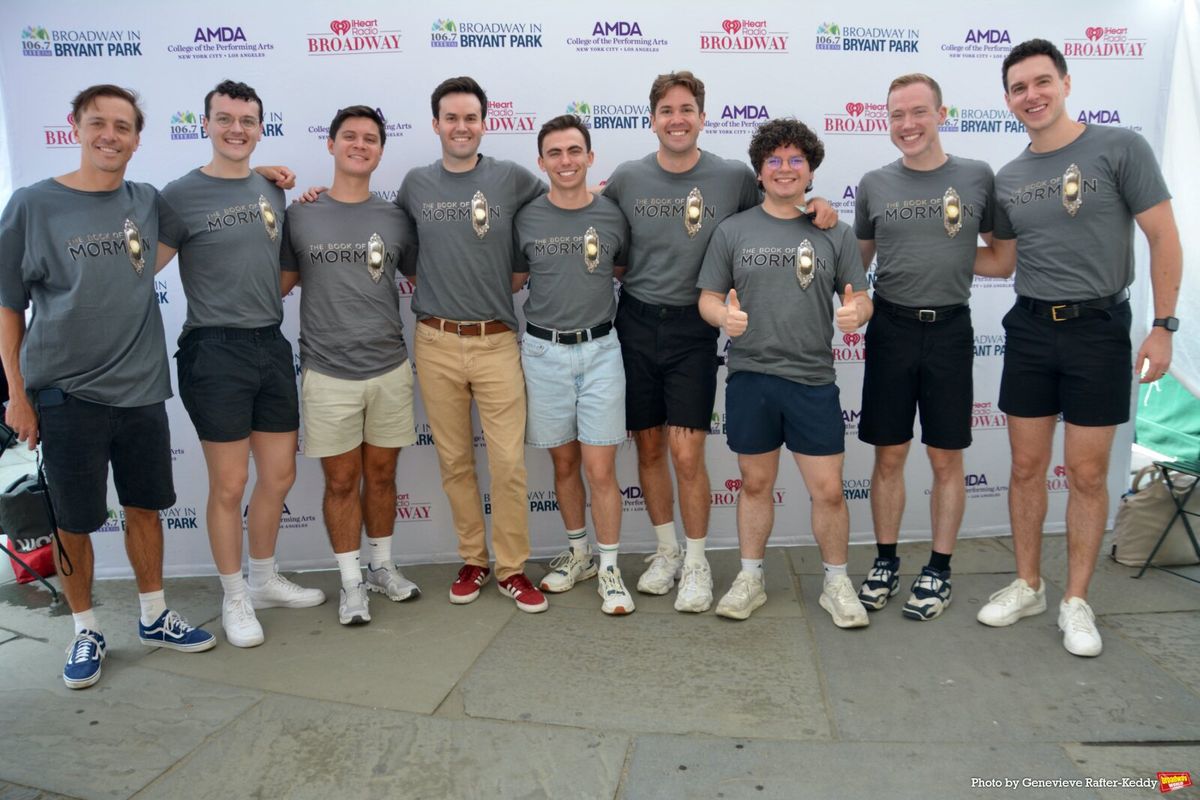 J. Casey Barrett. Vance Klassen, Andrew Nelin, Kevin Clay. Andrew Stevens Purdy, Thomas Doelger, Diego Enrico, Joshua Keen and Henry McGuiness at Photos: THE BOOK OF MORMON, THE GREAT GATSBY, and More Take the Stage At BROADWAY IN BRYANT PARK Week 4