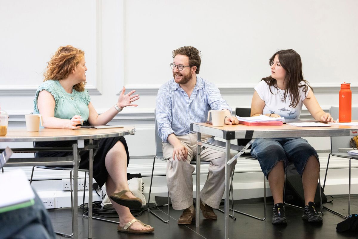 Director Lisa Spirling, Dramaturg Ed Madden and Assistant Director Ariana Xeno at Photos: Michelle Dockery, Laura Aikman and More in Rehearsal for BLOODSPORT: AFTER HELEN OF TROY