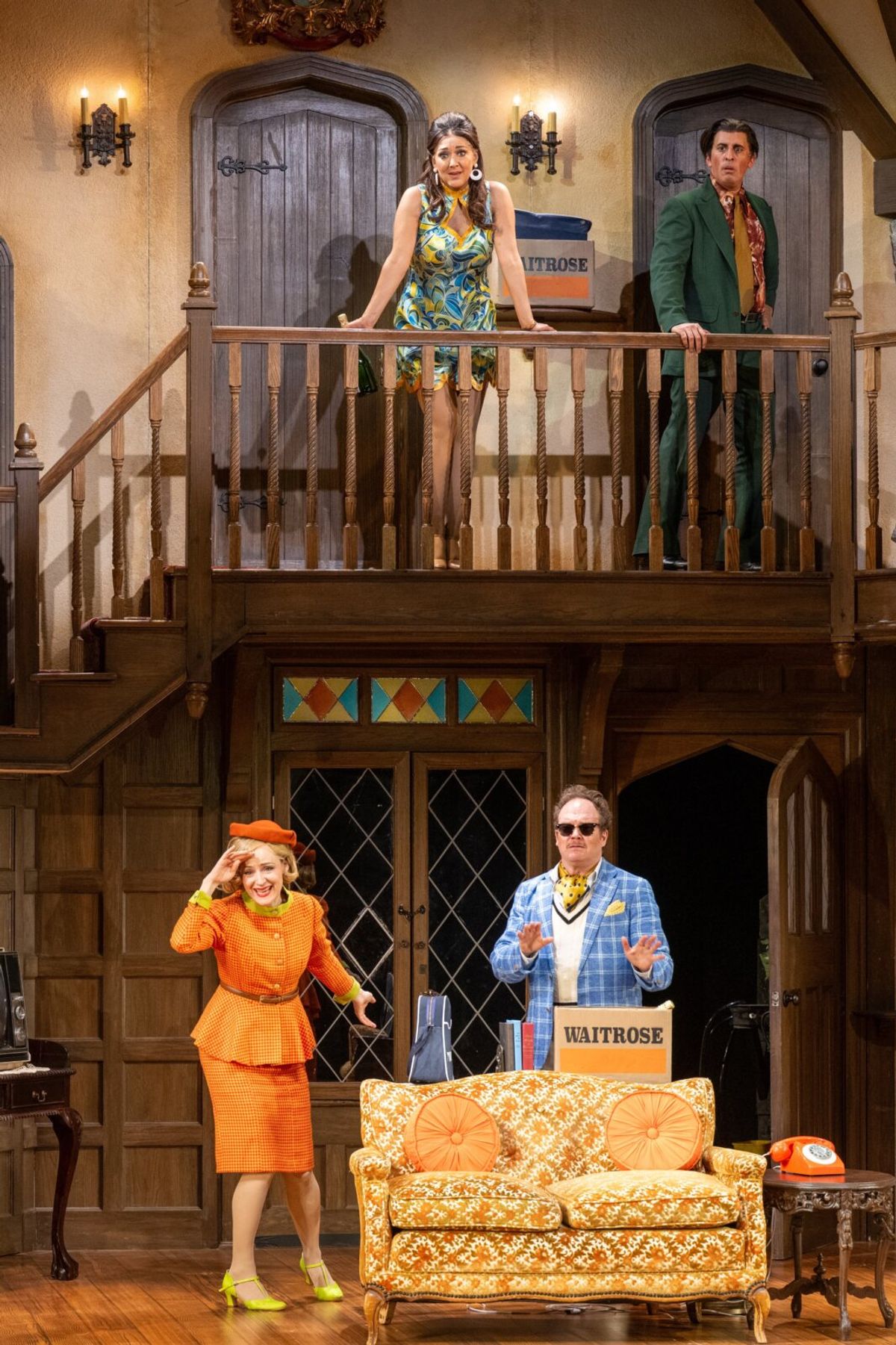 Front (L-R) Erin Davie and James Joseph O'Neil and Back (L-R) Jennifer Sánchez and Nehal Joshi at Photos: Lesli Margherita, Erin Davie and More in NOISES OFF at Barrington Stage Company