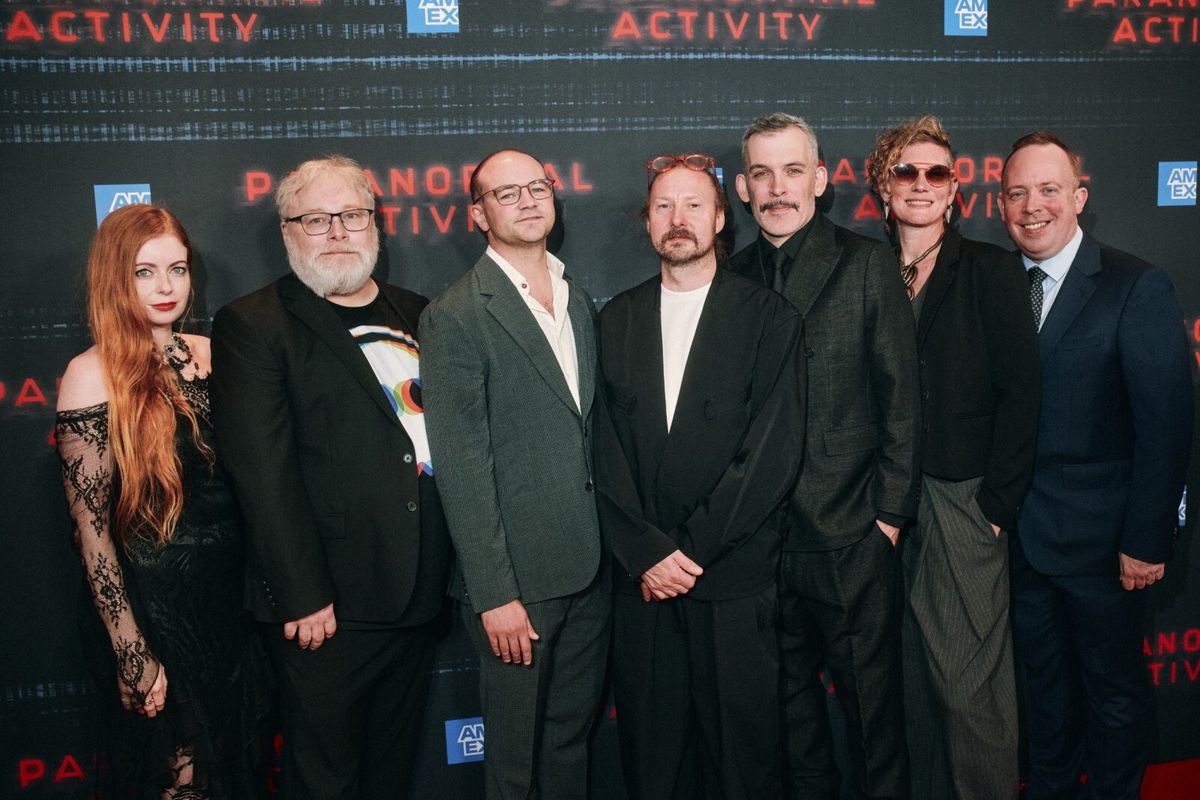 The creative team of Paranormal Activity: scenic and costume designer Fly Davis, sound designer Gareth Fry, producer Simon Friend, director Felix Barrett, playwright Levi Holloway, lighting designer Anna Watson, illusions designer Chris Fisher at Photos: PARANORMAL ACTIVITY Celebrates Broadway Opening Night