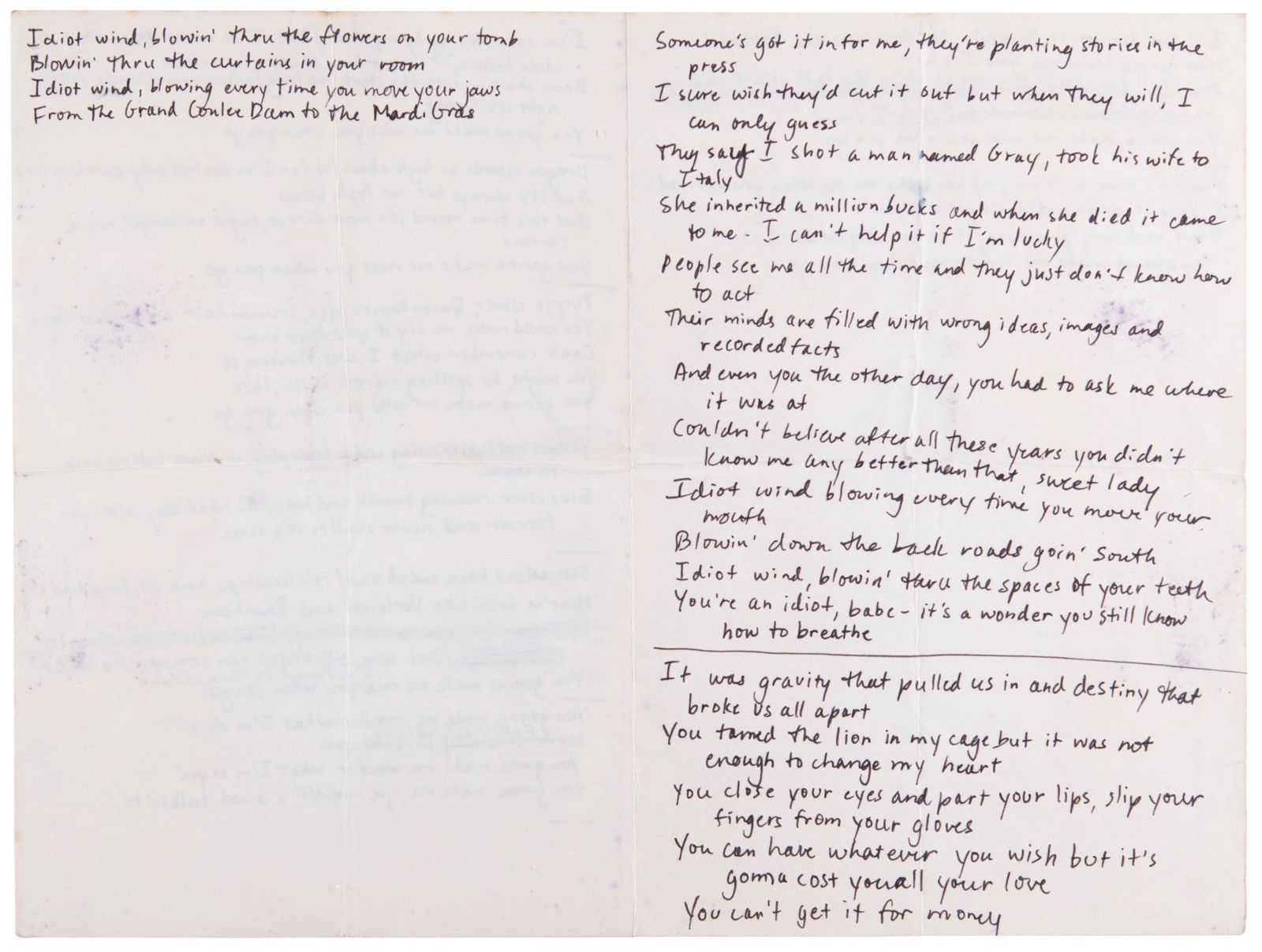Photos: Bob Dylan's BLOOD ON THE TRACKS Lyrics Sell for $290,404 at Auction — photo 3 of 12