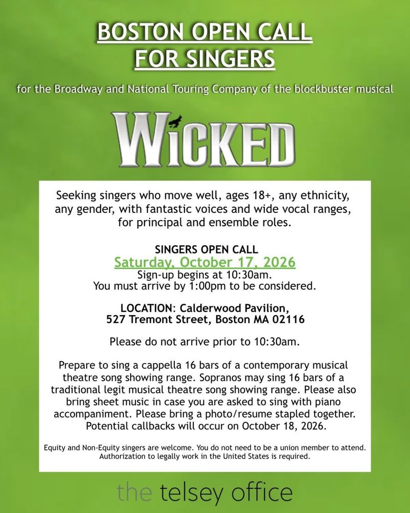 WICKED Broadway and Tour to Hold Open Call for Singers in Boston Image