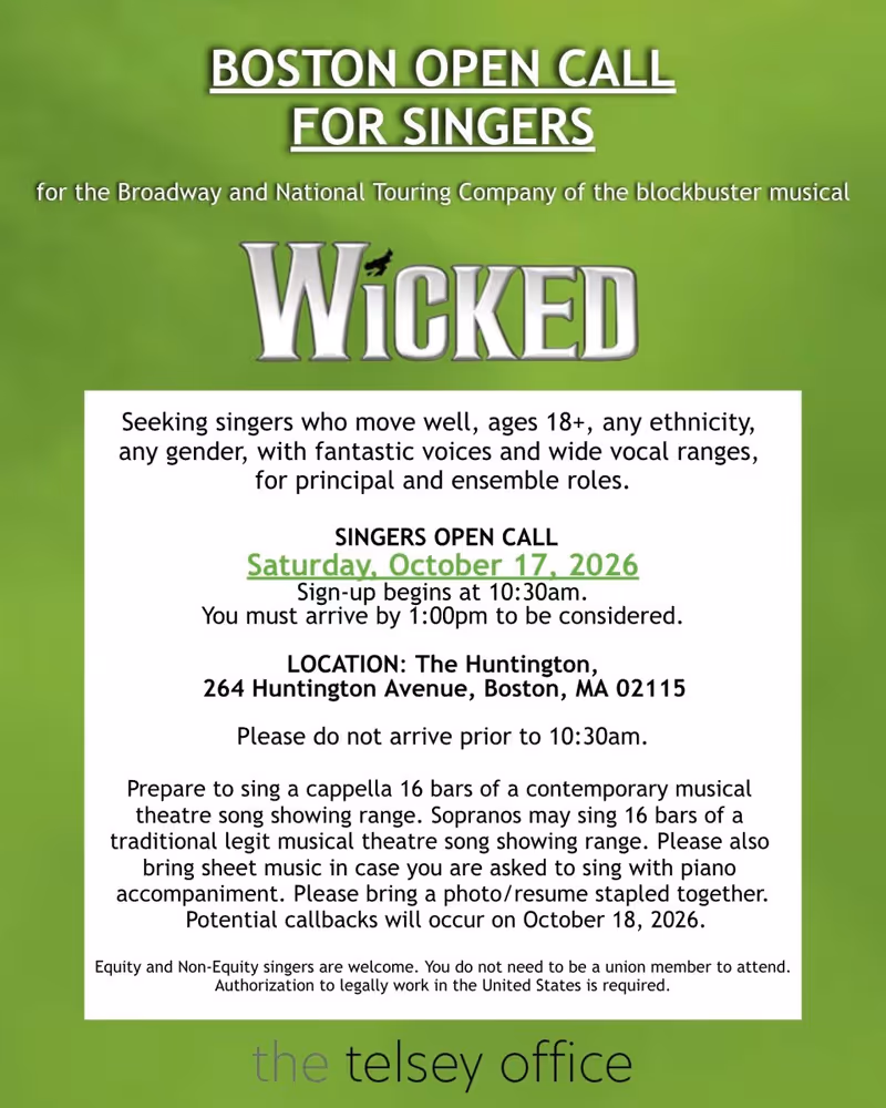 WICKED Broadway and Tour to Hold Open Call for Singers in Boston Image