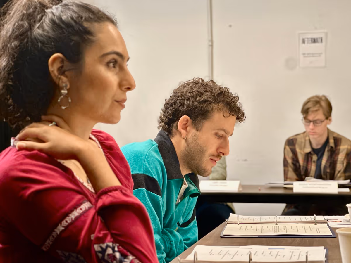 Awesta Zarif and Danny Kornfeld at Photos: Inside Rehearsals for David's Zax's AFTERMATH