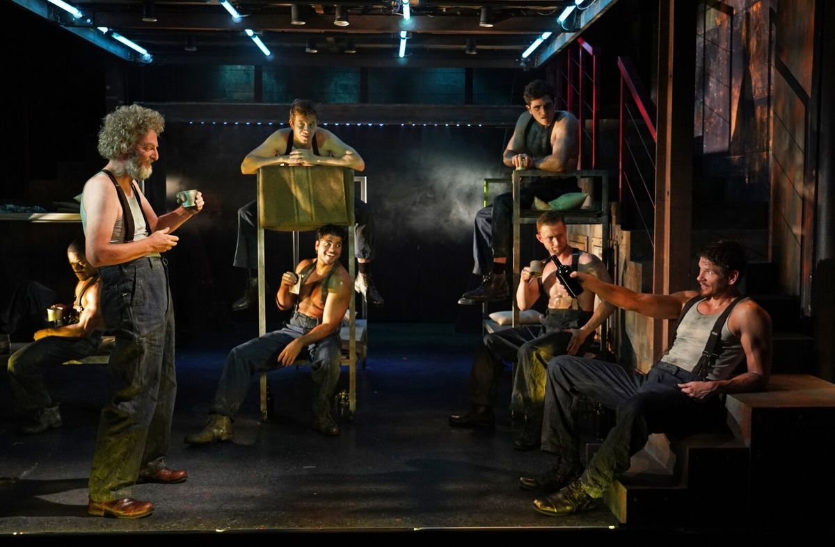 John Keating (second from left), Jon Beavers (far right), and the ensemble at Photos: Get a First Look at THE HAIRY APE at Irish Repertory Theatre