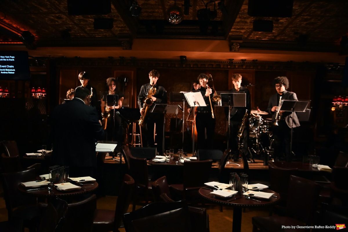 The PopsEd Alumni Ensemble: Brian Worsdale, Director, Kids on Stage, with Sean M., Alto Sax,  Nicolette S., Tenor Sax, Dean S., Baritone Sax, Corrado S., Trumpet,  Leon M., Trumpet , Gabriel R., Trombone, Barnaby D., Piano , Stephen S., Bass , Sebastian D., Drums, Ellington C., Drums at Photos: Deborah Cox Headlines NY POPS UNDERGROUND at 54 Below