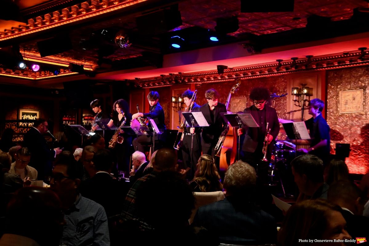 The PopsEd Alumni Ensemble: Brian Worsdale, Director, Kids on Stage, with Sean M., Alto Sax,  Nicolette S., Tenor Sax, Dean S., Baritone Sax, Corrado S., Trumpet,  Leon M., Trumpet , Gabriel R., Trombone, Barnaby D., Piano , Stephen S., Bass , Sebastian D., Drums, Ellington C., Drums at Photos: Deborah Cox Headlines NY POPS UNDERGROUND at 54 Below