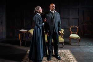 Flora Montgomery (Helene Alving) and Oliver Alvin-Wilson (Pastor Manders) @ BroadwayWorld Flora Montgomery (Helene Alving) and Oliver Alvin-Wilson (Pastor Manders) Photo