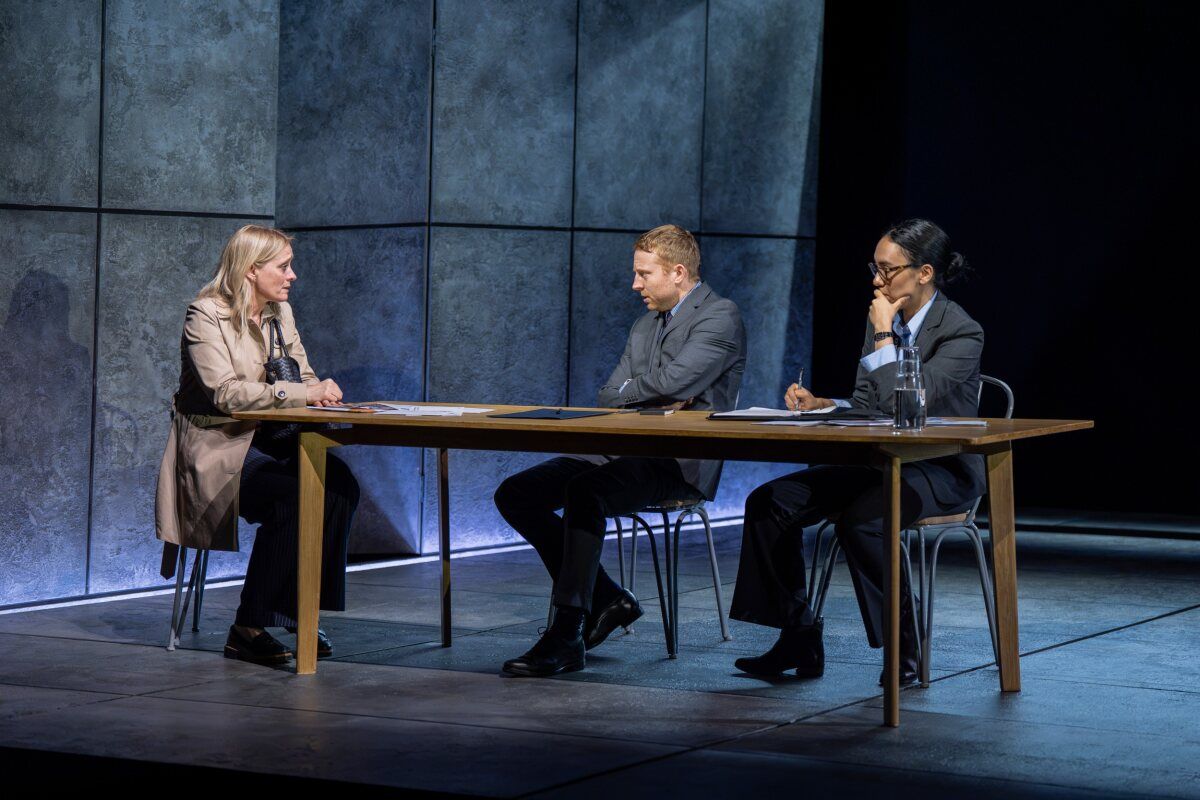 Anne-Marie Duff (Julie), Tom McCall (DS Woods) and Ioanna Kimbook (DC Healy) at Photos: Anne-Marie Duff and More in SOME WOMAN at the National Theatre