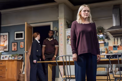 Hannah Onslow (Kate), Tobi King-Bakare (Nathan) and Anne-Marie Duff (Julie) Photo