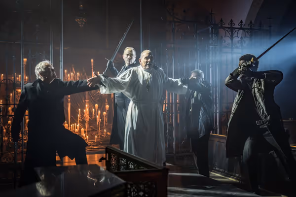 David Yelland, Ben Caplan, David Suchet, Nick Sampson and Jyuddah Jaymes Photo