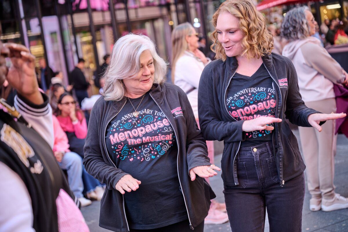 Nancy Slusser and Adrianne Hick at Photos: MENOPAUSE THE MUSICAL Marks 25 Years With Times Square Hot Flash Mob