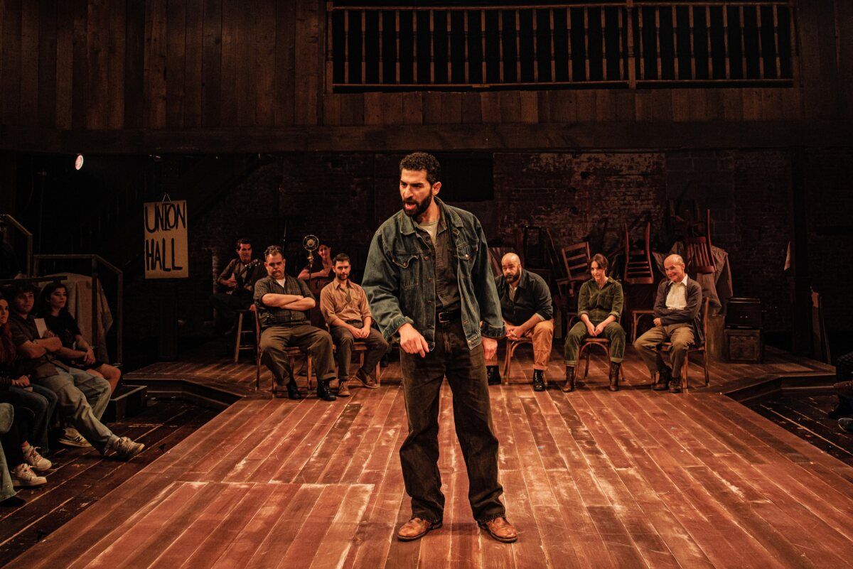 Raffi Barsoumian (front) with (l-r) Cameron Scoggins, Greg Hildreth, Sahar Milani, Adam Kantor, Austin Durant, Tala Ashe, and Henry Stram at Photos: First Look at WAITING FOR LEFTY at Classic Stage Company
