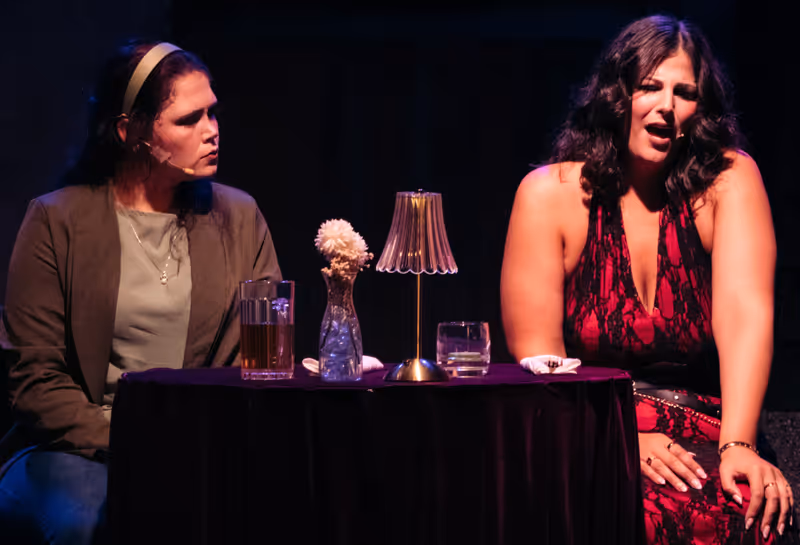 Kirsten Pienaar and Emma Amber in First Date The Musical. Photo credit: Jonathan Georgeu