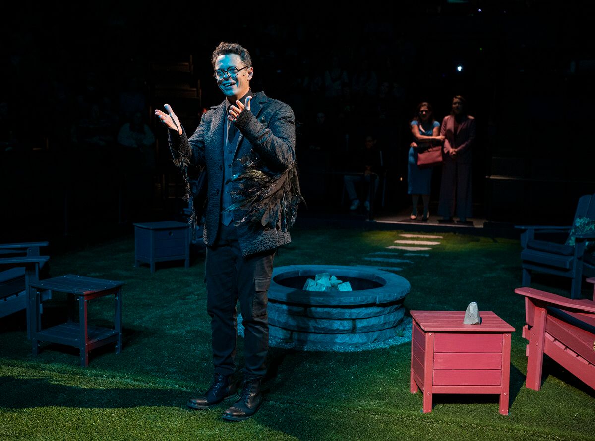 David Darrow with (back, l to r) Sadieh Rifai and Katrina Lenk at Photos: Katrina Lenk and More in ADIRONDACK CHAIR CIRCLE at Steppenwolf Theatre