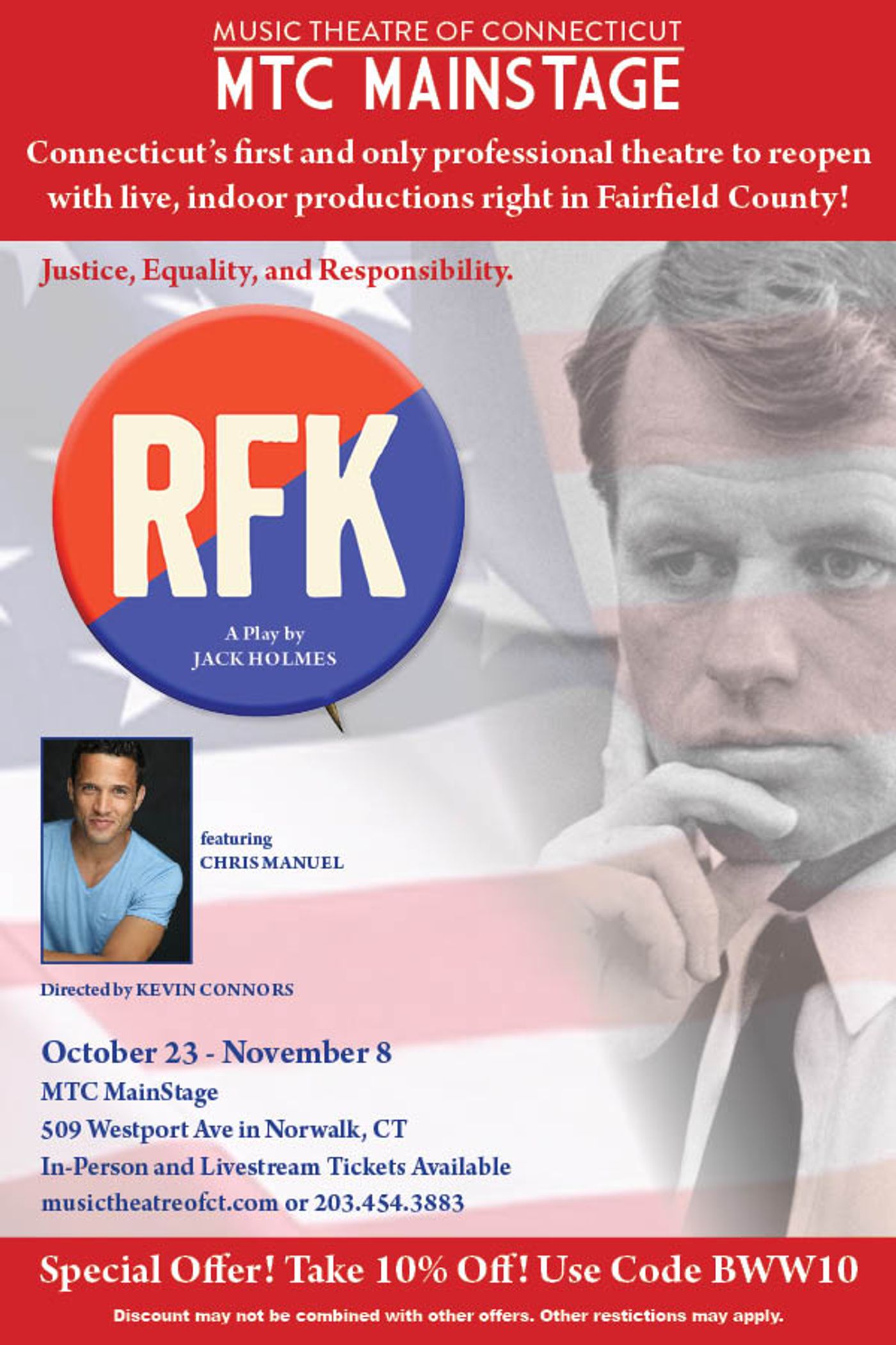 Music Theatre of CT Presents RFK a Powerful and Relevant One Man Play  Image