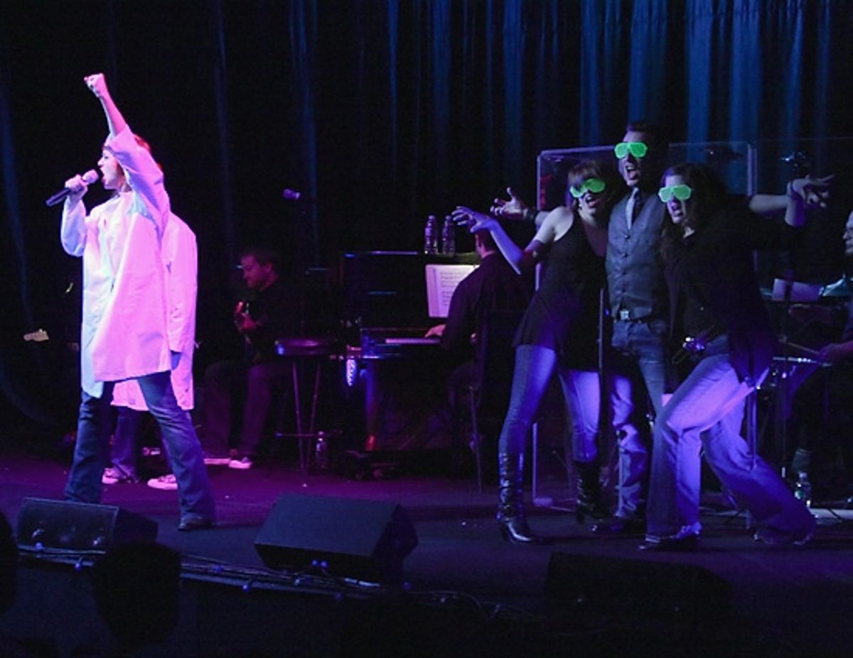 Celina Carvajal with Ryan Bogner, Trey Compton, Stacia Marie Newcomb, and Hollis Scarhorough at NYMF's 'BEST of the FEST' Concert
