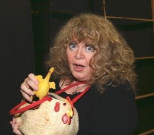 Sally Struthers, her chicken and chick Photo