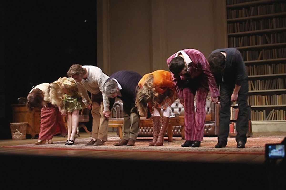 Samantha Soule, Jennifer Mudge, Steven Weber, Matthew Broderick, Anna Madeley, Jonathan Cake, and Tate Ellington at 