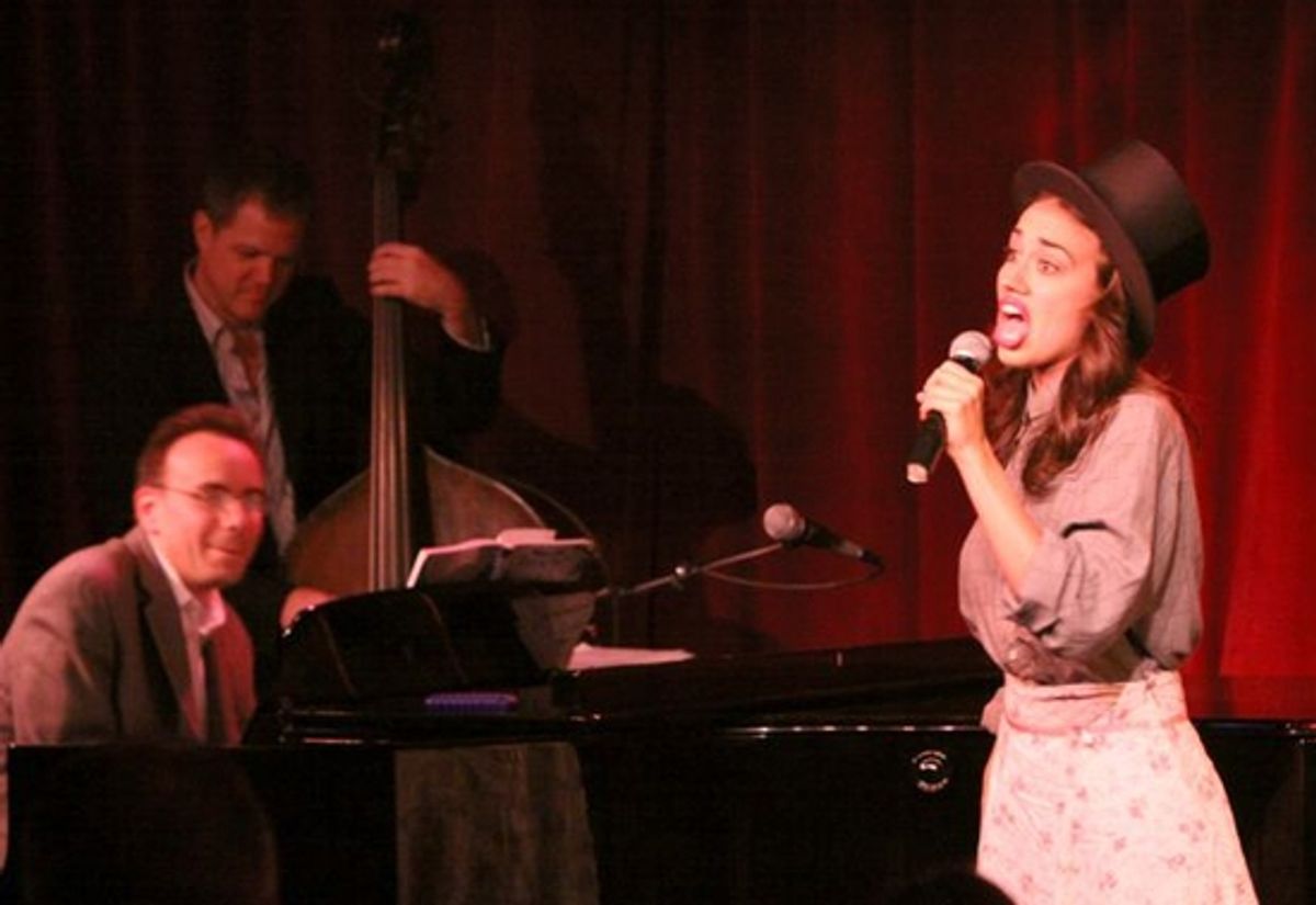 Miranda performing with Tedd Firth on piano and Steve Doyle on bass at 