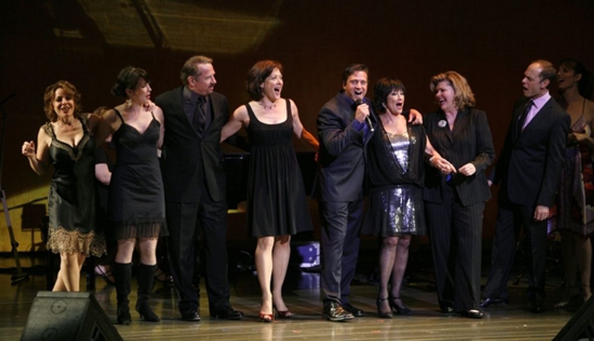 Kit Kat Girls, Tom Wopat, Karen Ziemba, Raul Esparza, Chita Rivera, Debra Monk, David Hyde Pierce and Julia Murney at 