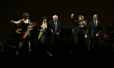 Karen Ziemba, Chita Rivera, John Kander, Debra Monk and David Hyde Pierce Photo