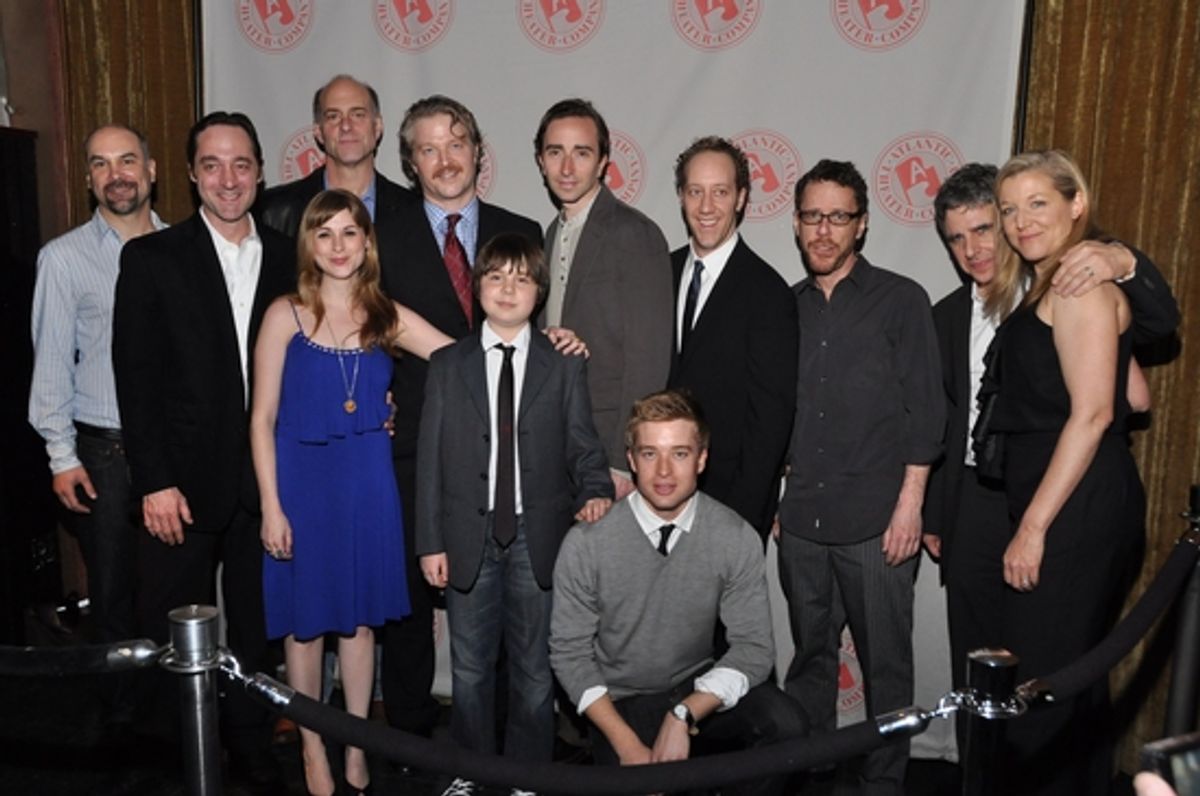 The Offices company: Greg Stuhr, Brennan Brown, John Bedford Lloyd, Aya Cash, C.J. Wilson, Daniel Yelsky, Daniel London, Daniel Abeles, Joey Slotnick, Playwright Ethan Coen, Director Neil Pepe and Mary McCann at 