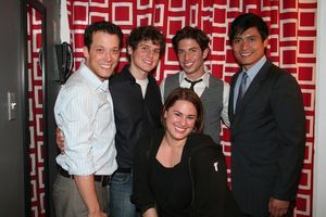 John Tartaglia, Jonathan Groff, Nick Adams, Alix Caps (Stage Manager) and Paolo Monta Photo