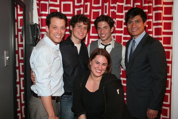 John Tartaglia, Jonathan Groff, Nick Adams, Alix Caps (Stage Manager) and Paolo Monta Photo