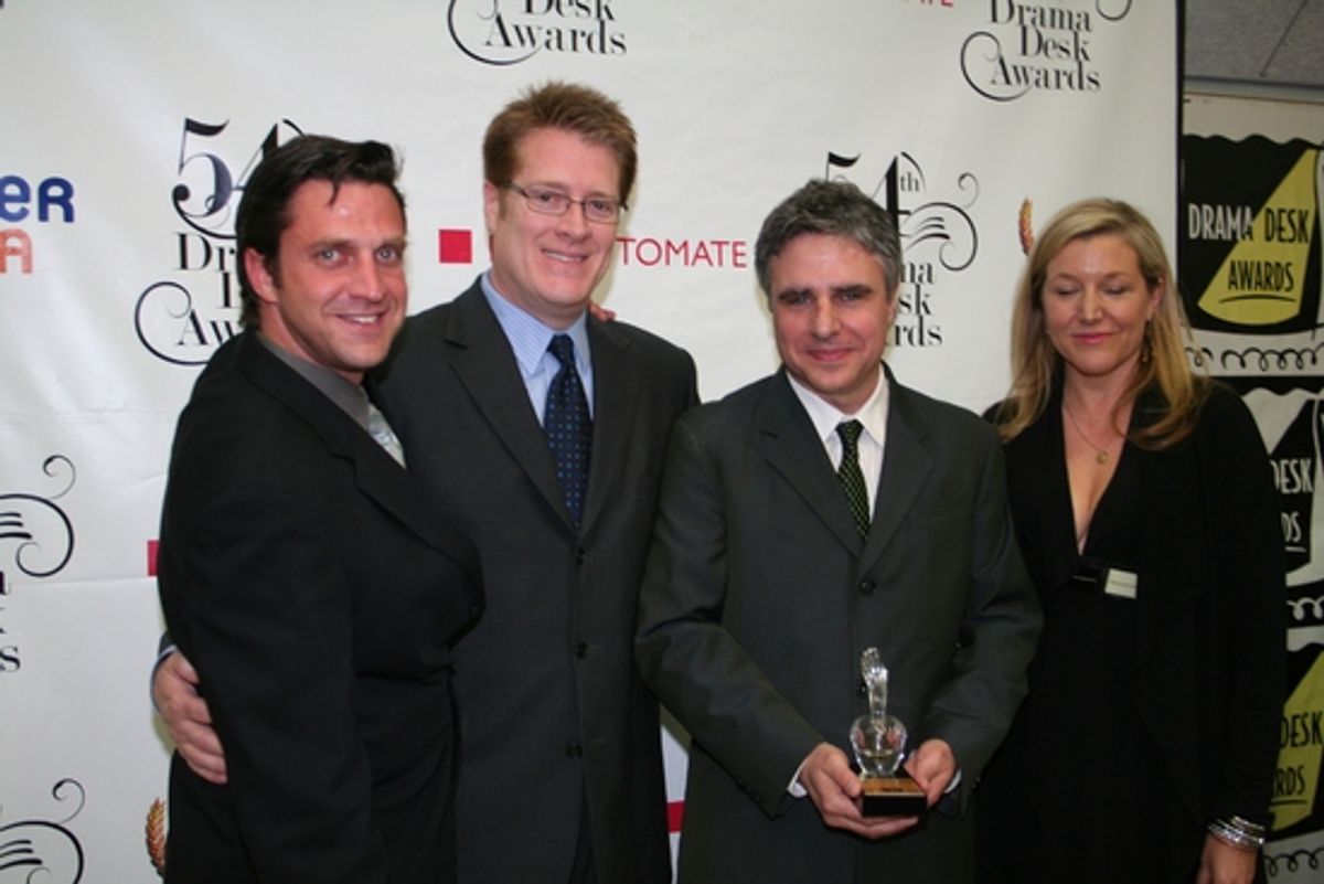 Raul Esparza, Jeffory Lawson, Neil Pepe and Mary McCann - Outstanding Ensemble Performances To: Atlantic Theater Company and artistic director Neil Pepe for exceptional craftsmanship, dedication to excellence and productions that engage, inspire and enlig at 2009 Drama Desk Awards Press Room