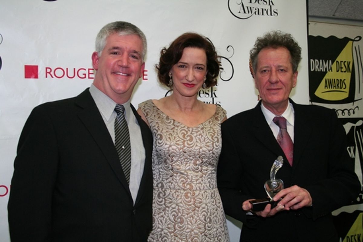 Gregory Jbara, Haydn Gwynne and Geoffrey Rush at 2009 Drama Desk Awards Press Room