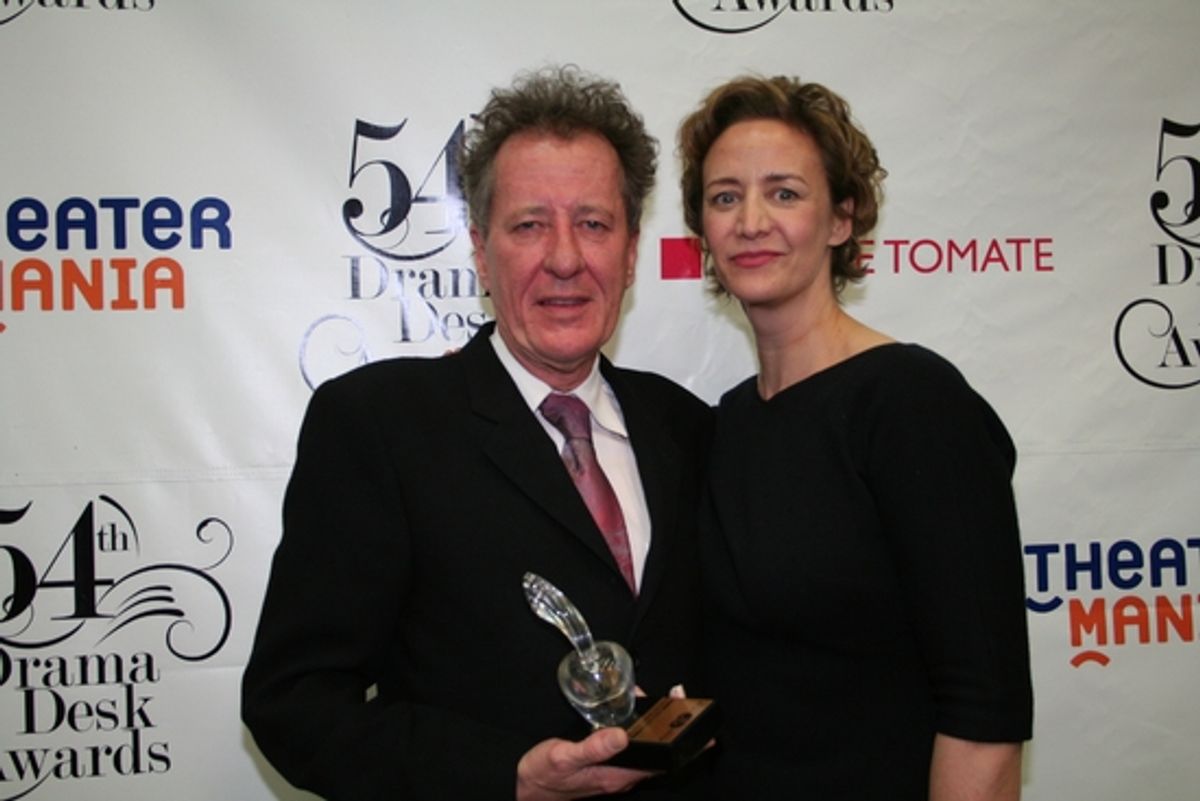 Geoffrey Rush and Outstanding in a Play: Janet McTeer (Mary Stuart) at 2009 Drama Desk Awards Press Room