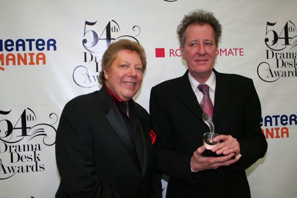 Robert R. Blume and Geoffrey Rush at 2009 Drama Desk Awards Press Room