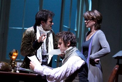 Ed Stoppard, Dan Stevens, and Samantha Bond  Photo
