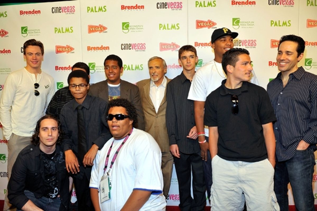 Erich Bergen and Jeff Leibow with Dennis Hopper and the kids of the CineVegas Clubhouse Project at 