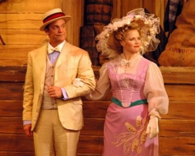 Rick Hilsabeck as Cornelius Hackl and Sarah Pfisterer as Irene Molloy Photo