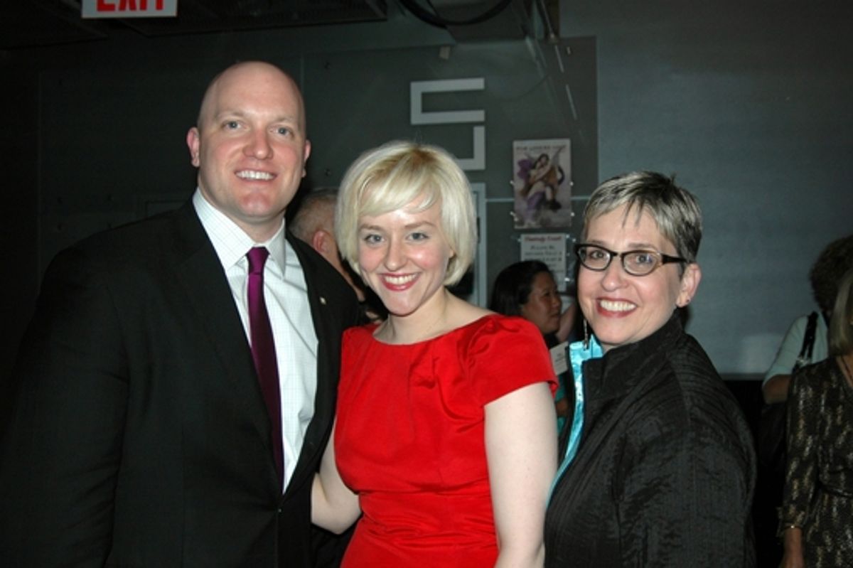 Paul Rieckhoff (Iraq and Afghanistan Veterans of America) Sarah Galli and Marcia Milgrom Dodge (Director of show). at Born For Broadway - Christopher and Dana Reeve Foundation Gala