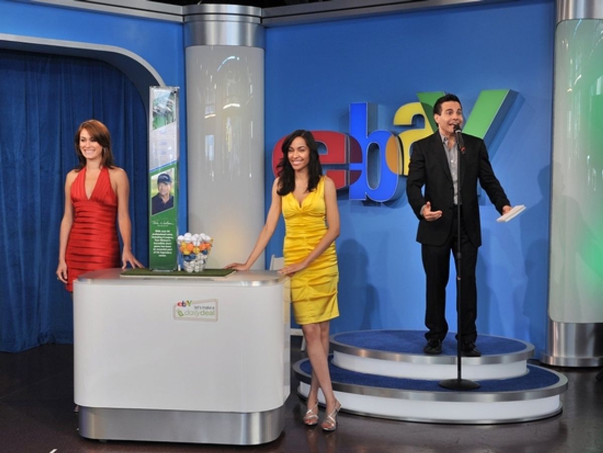 Mario Cantone and his spokesmodels at Mario Cantone Hosts eBay's 'LET'S MAKE A DAILY DEAL'