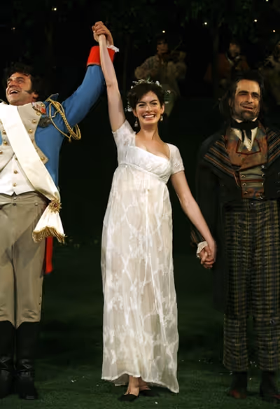 Raul Esparza, Anne Hathaway and David Pittu Photo
