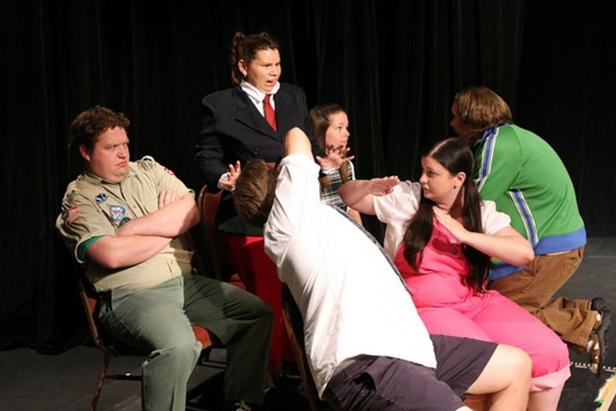 Alexis Kinney, Katie Nestor, Emily Berry. back row, Mike Dowdy, Nicholas Kelly, Aaron Allen. at 