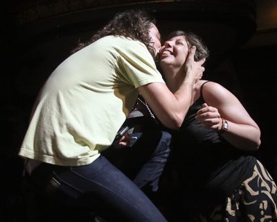 A lucky audience member gets a kiss from Constantine Maroulis Photo