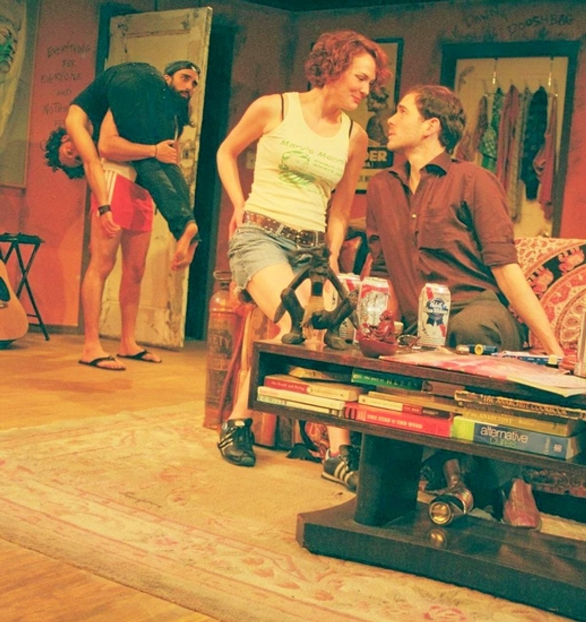 James Kautz as Billy (black jeans), Matthew Pilieci as Wyatt (red shorts), Sarah Lemp as Dear and Malcolm Madera as Donovan at 