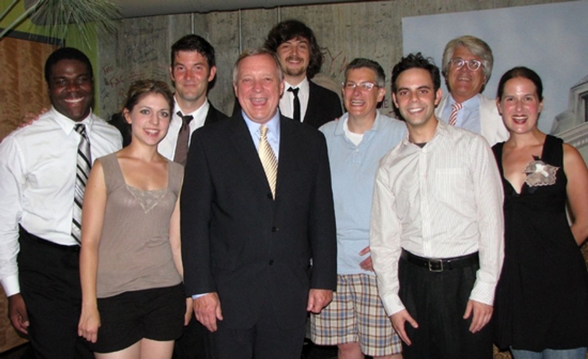 Sen. Durbin with cast of Second City's Barack Stars at Woolly Mammoth at 