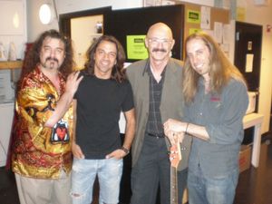 Doug Katsaros (keyboards/conductor), Chris Cicchino (guitar), Tony Levin, Dan Grennes (bass guitar) @ BroadwayWorld Doug Katsaros (keyboards/conductor), Chris Cicchino (guitar), Tony Levin, Dan Grennes Photo