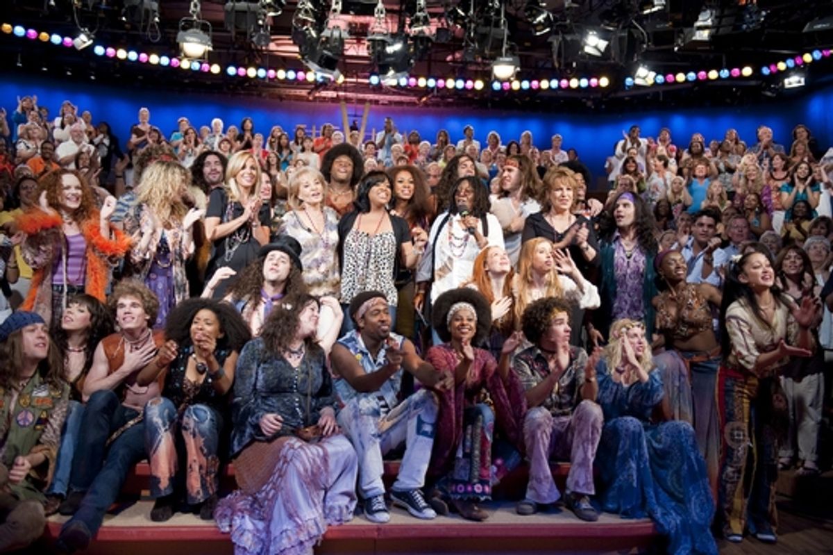 Elisabeth Hasselbeck, Barbara Walters, Sherri Shepherd, Whoopi Goldberg and Joy Behar welcome the cast of HAIR to The View at 