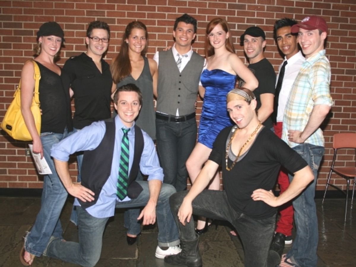 Les Cagelles: kneeling, Matthew Kossack and Philip Deyesso; standing, Courtney Grassia, KC Fredericks, Korinne Robertson, Michael Graceffa, Valerie Mayne, Jeremy Towle, Scott Abreu, and Joseph Cullinane at 